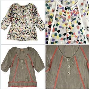 Bundle 2 Anthropologie Twinkle By Wenlan Top Blouse‎ Size S Satin Boho Gold